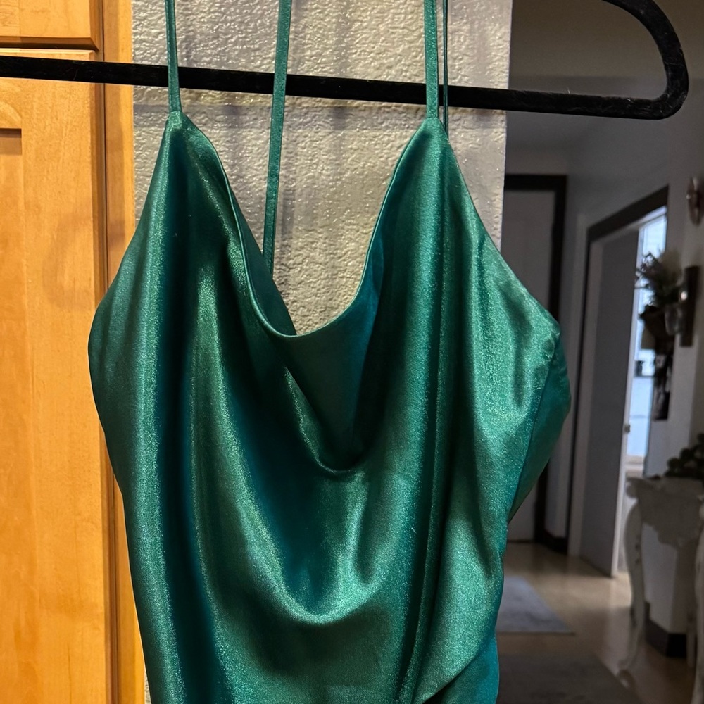 Selfie Leslie - Size Small - Cowl Neck Wrap Front Dress Forest Green